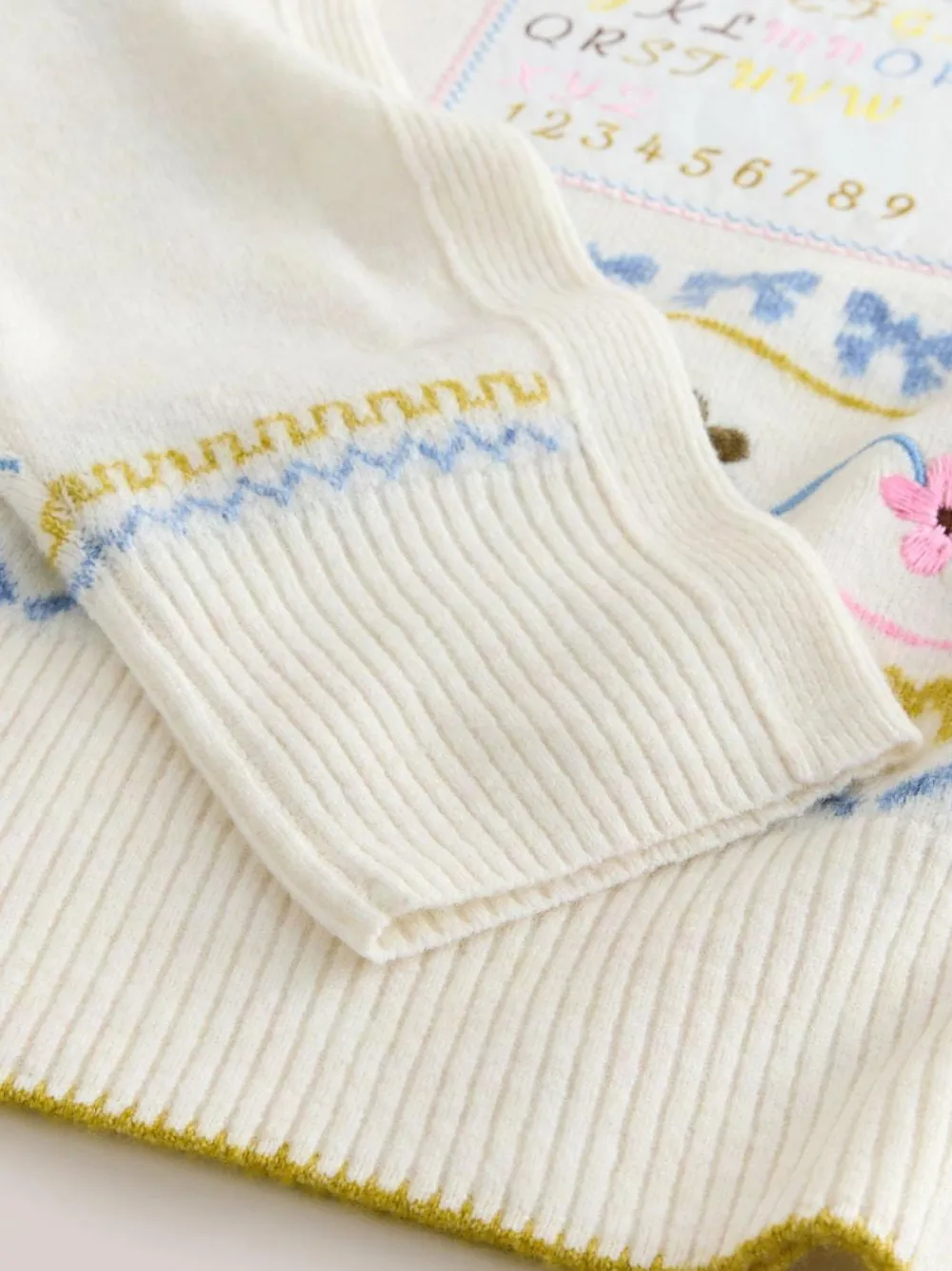 New Next Ecru Embroidered Crew Neck Knitted Jumper with Wool