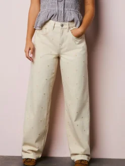 Online Next Ecru Embroidered Heart Wide Leg Jeans