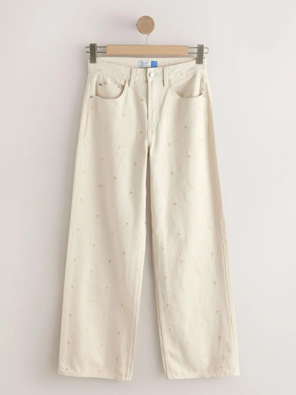 Online Next Ecru Embroidered Heart Wide Leg Jeans