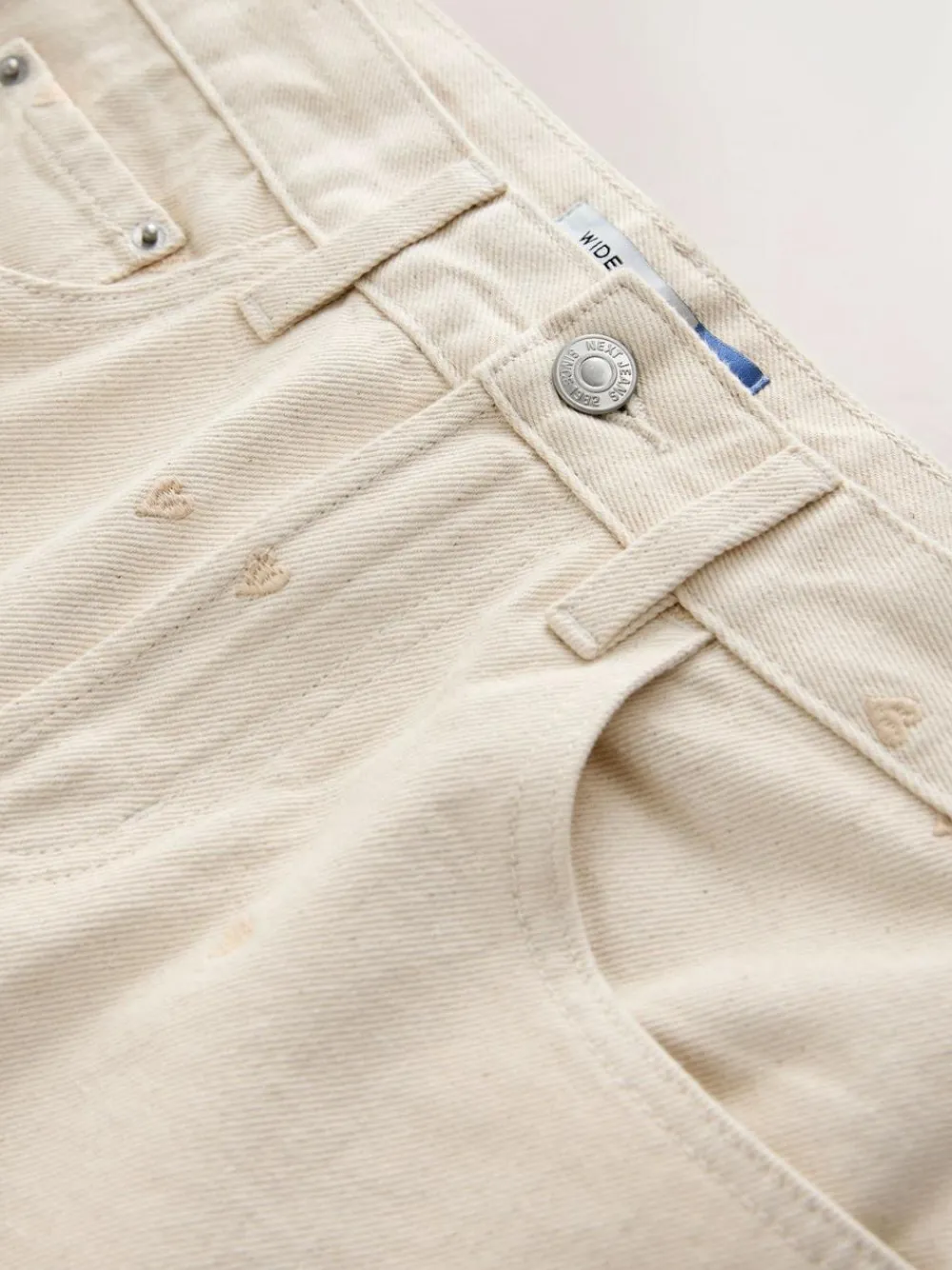 Online Next Ecru Embroidered Heart Wide Leg Jeans