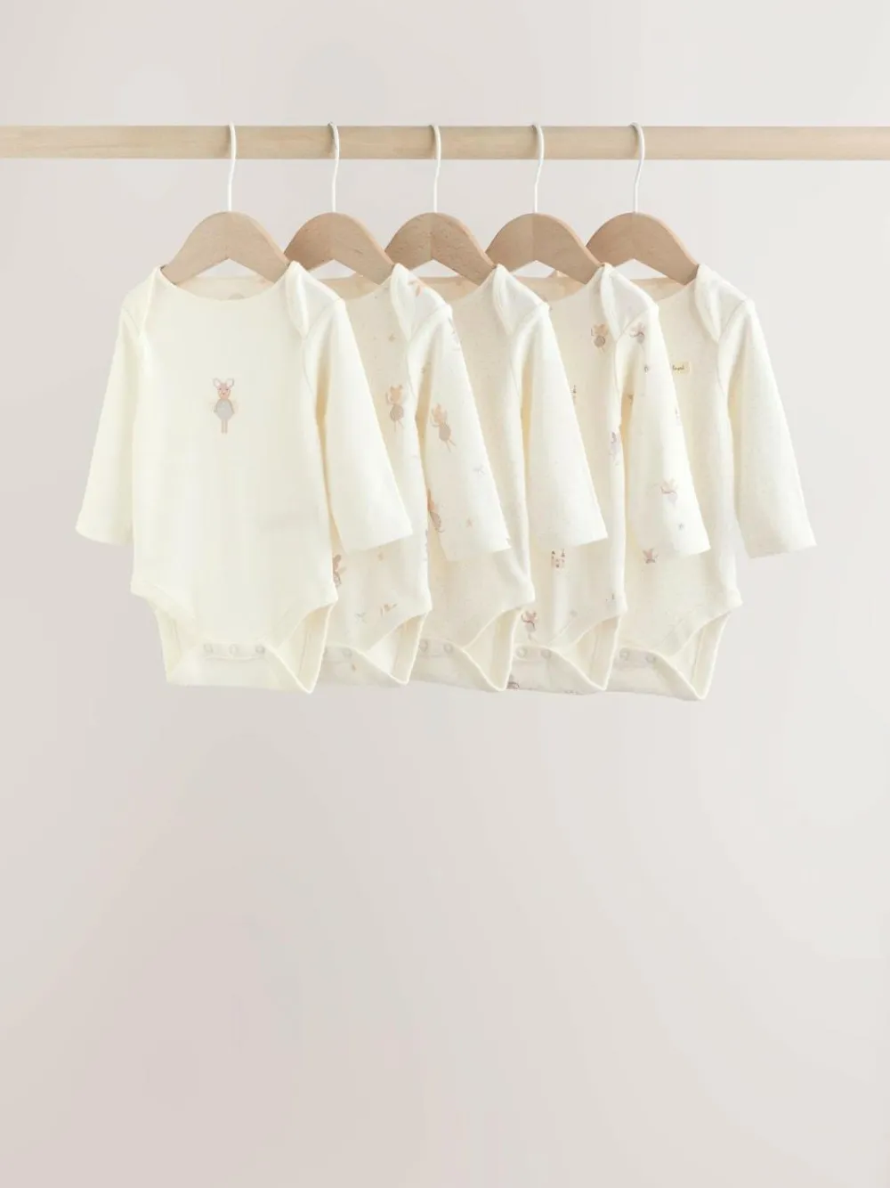 Hot Next Ecru Fairy Mouse 5 Pack Long Sleeve Baby Bodysuits