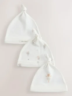 Hot Next Ecru Fairy Mouse 3 Pack Tie Top Baby Beanies (0mths-2yrs)