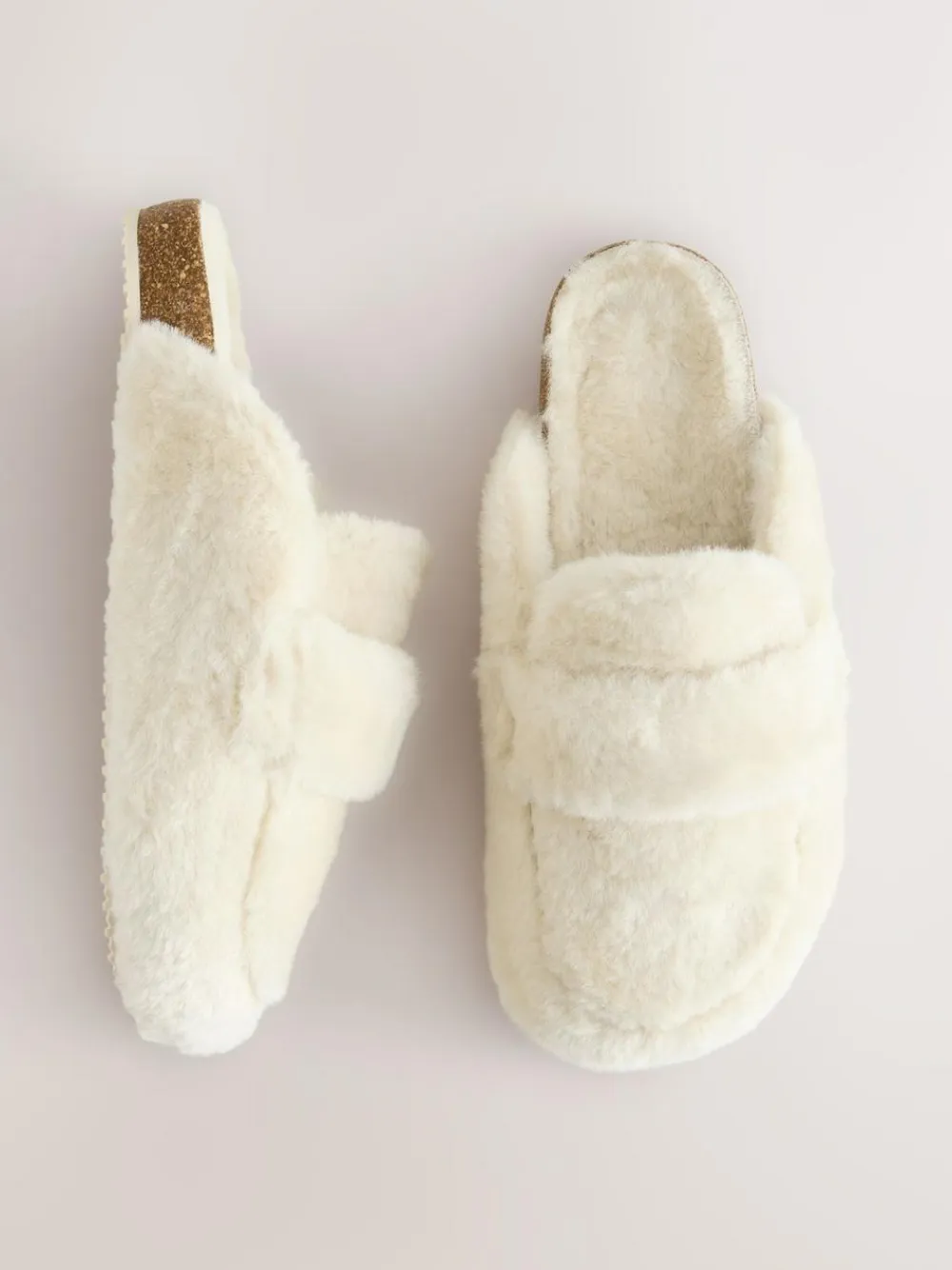 Next Ecru Faux Fur Heart Footbed Slippers^Women All Night & Lounge|Slippers