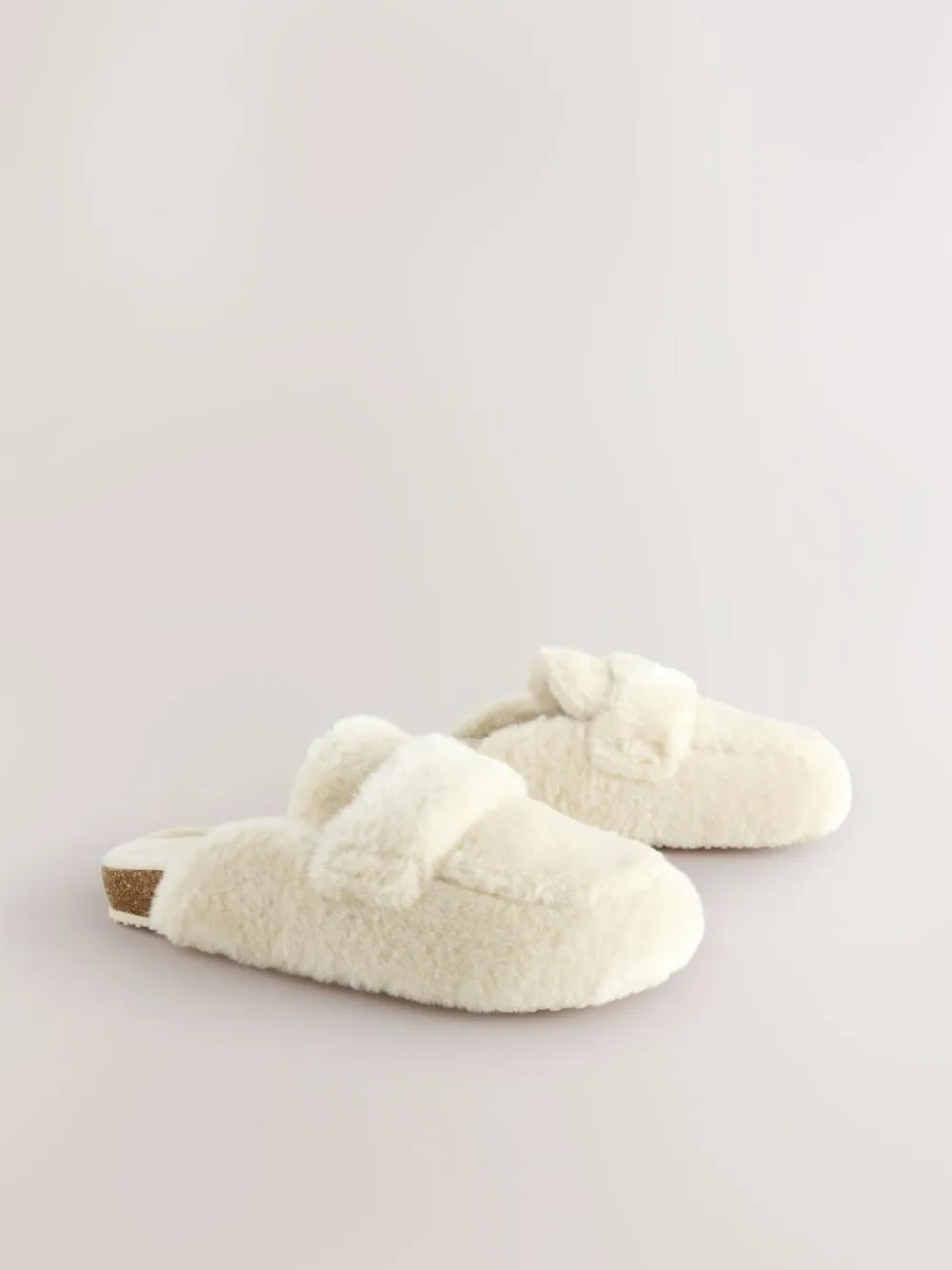 Next Ecru Faux Fur Heart Footbed Slippers^Women All Night & Lounge|Slippers