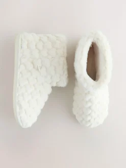 Next Faux Fur Heart Slipper Boots Ecru