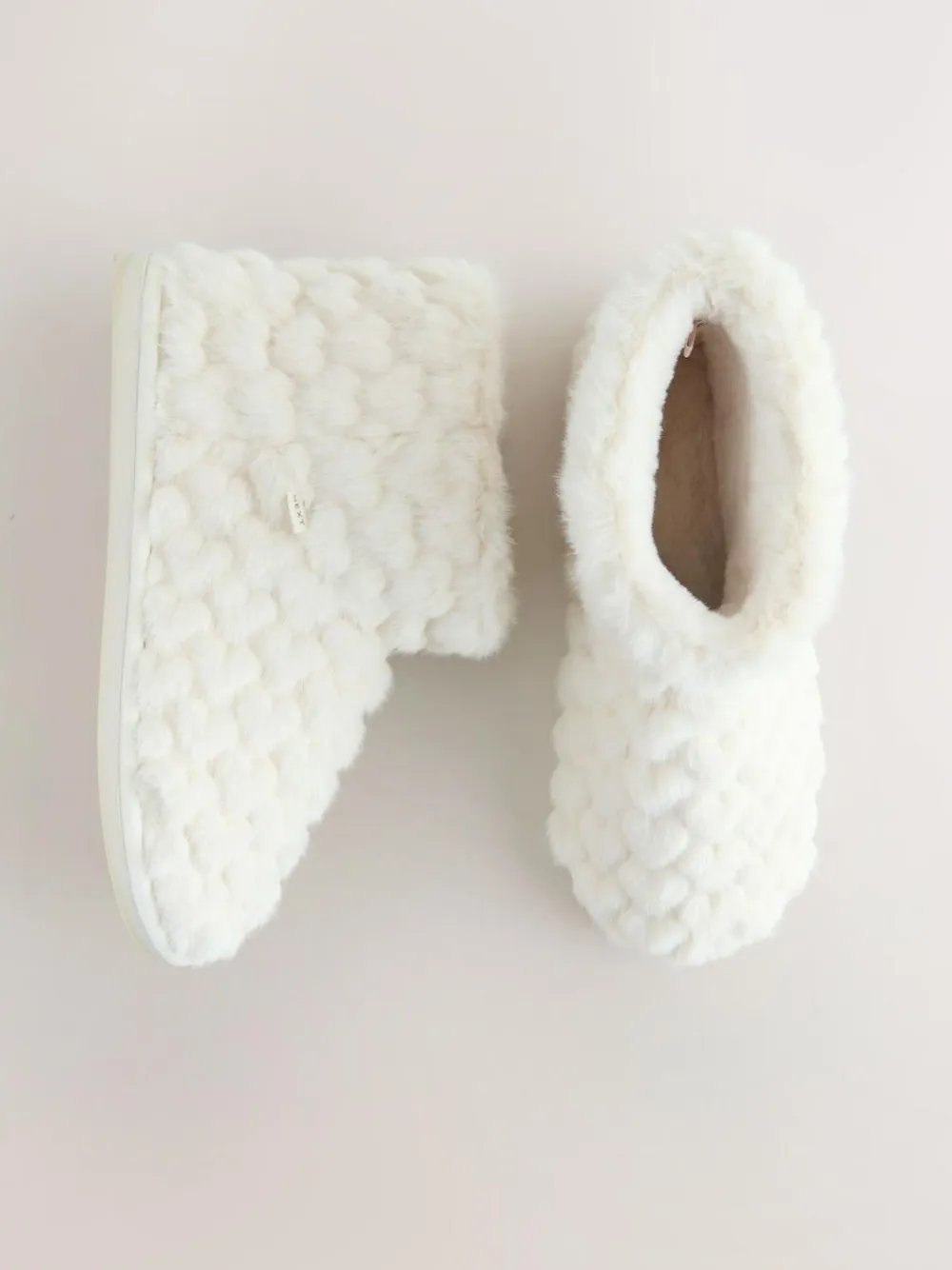Next Faux Fur Heart Slipper Boots Ecru