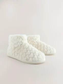 Next Faux Fur Heart Slipper Boots Ecru