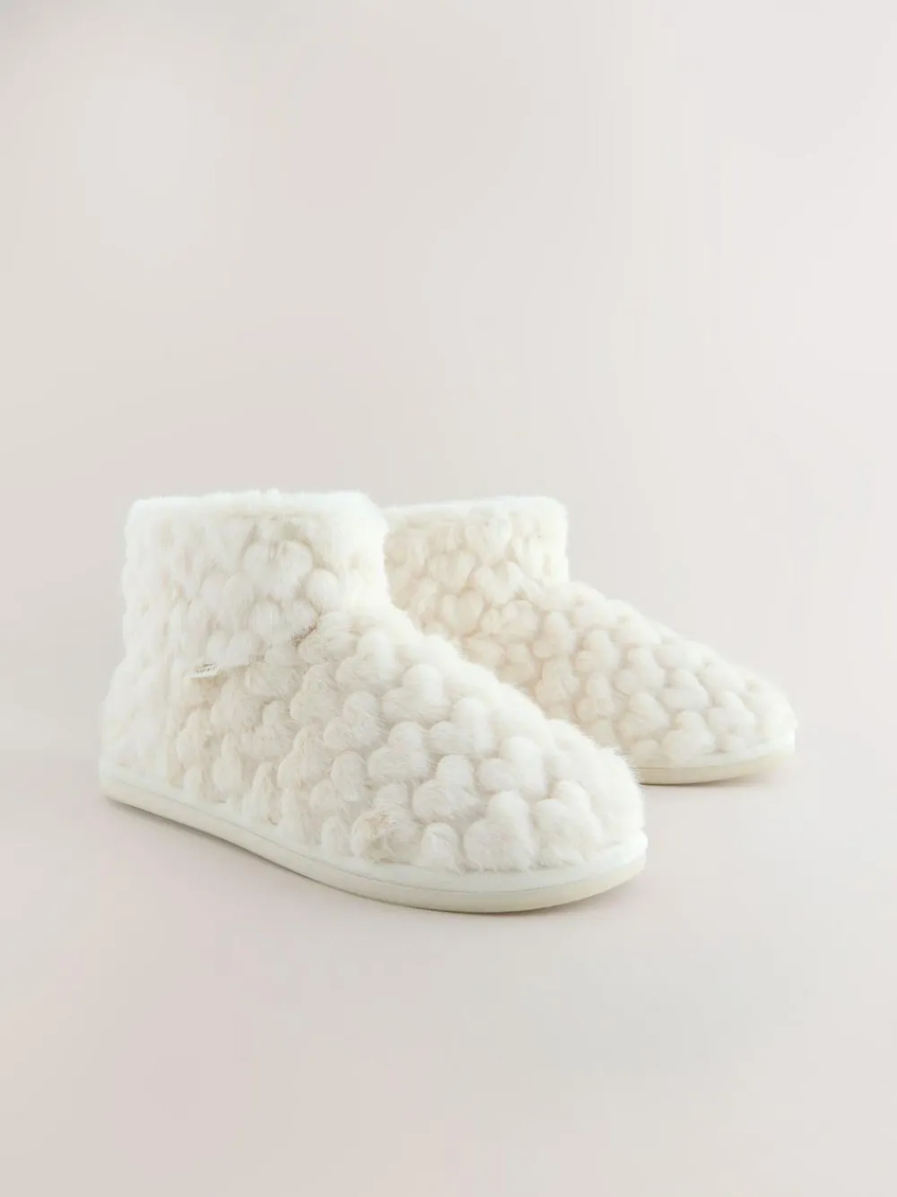 Next Faux Fur Heart Slipper Boots Ecru