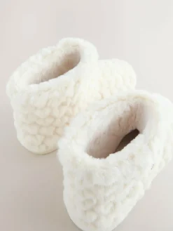 Next Faux Fur Heart Slipper Boots Ecru