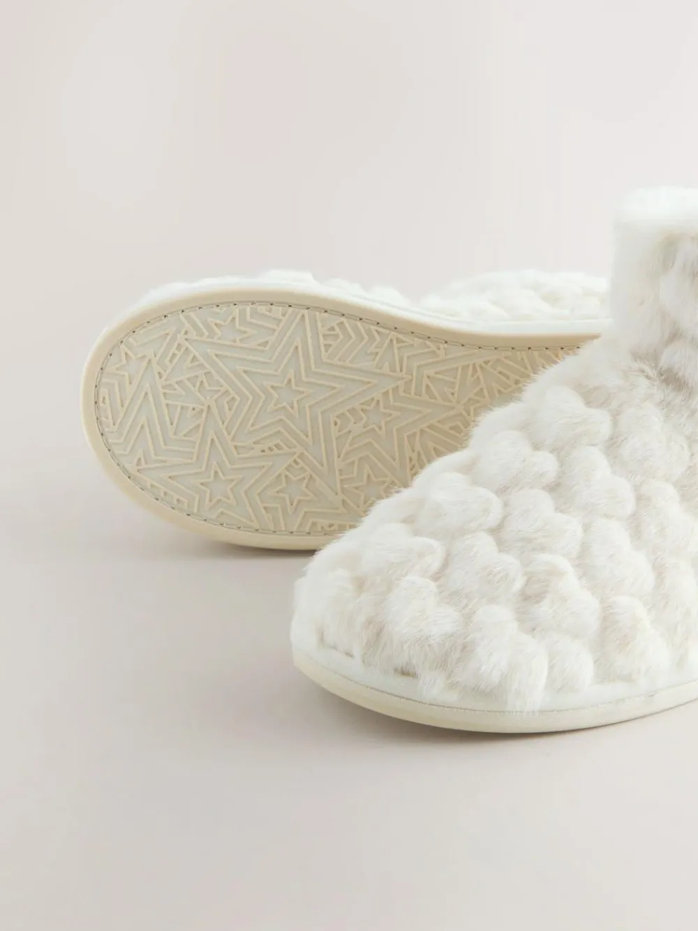 Next Faux Fur Heart Slipper Boots Ecru