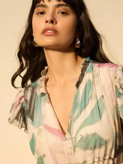 Next Pleated Mesh Print V-Neck Occasion Maxi Dress^Women Occasion Dresses|Maxi Dresses