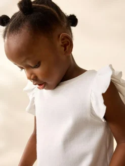 Next Frill Shoulder Ribbed Vest (3mths-7yrs) Ecru