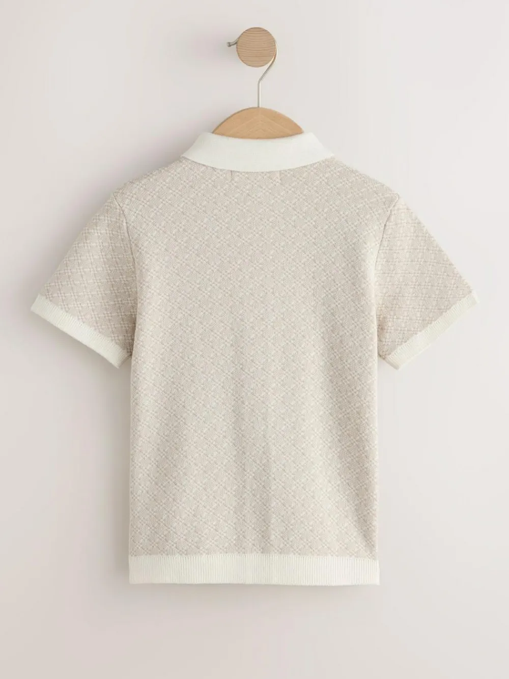 Next Ecru Geo Knitted Button Through Polo Shirt (3-16yrs)^BOY Knitwear & Sweaters|Knitwear