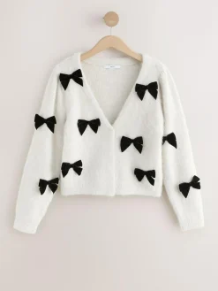 Sale Next Knitted Velvet Bow Cardigan With Wool Ecru
