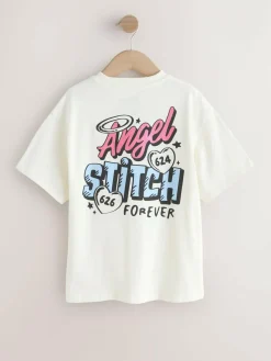 New Next Lilo & Stitch Oversized Graphic T-Shirt (3-16yrs) Ecru