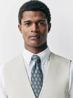 Next Ecru Linen Blend Texture Suit Waistcoat^ Vests