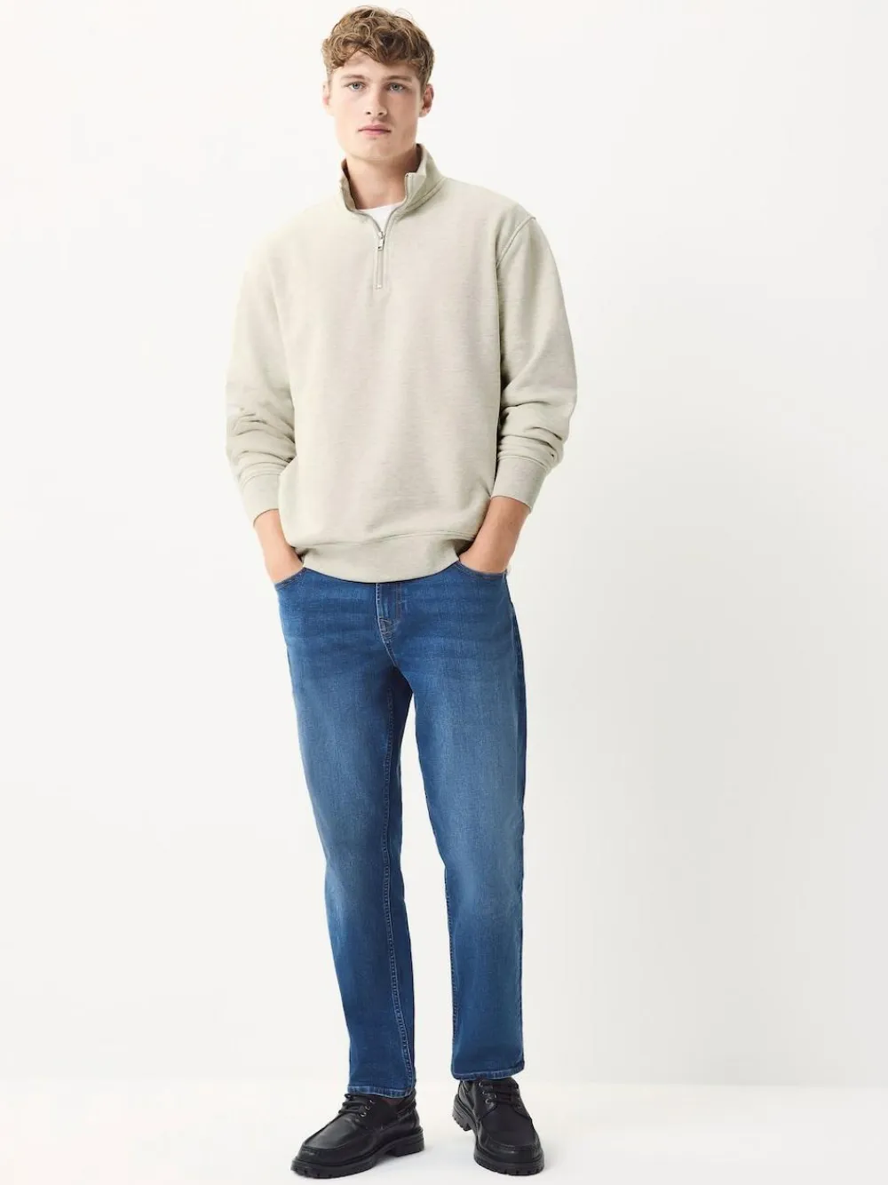 Sale Next Ecru Marl Quarter Zip Cotton Rich Jersey Sweatshirt