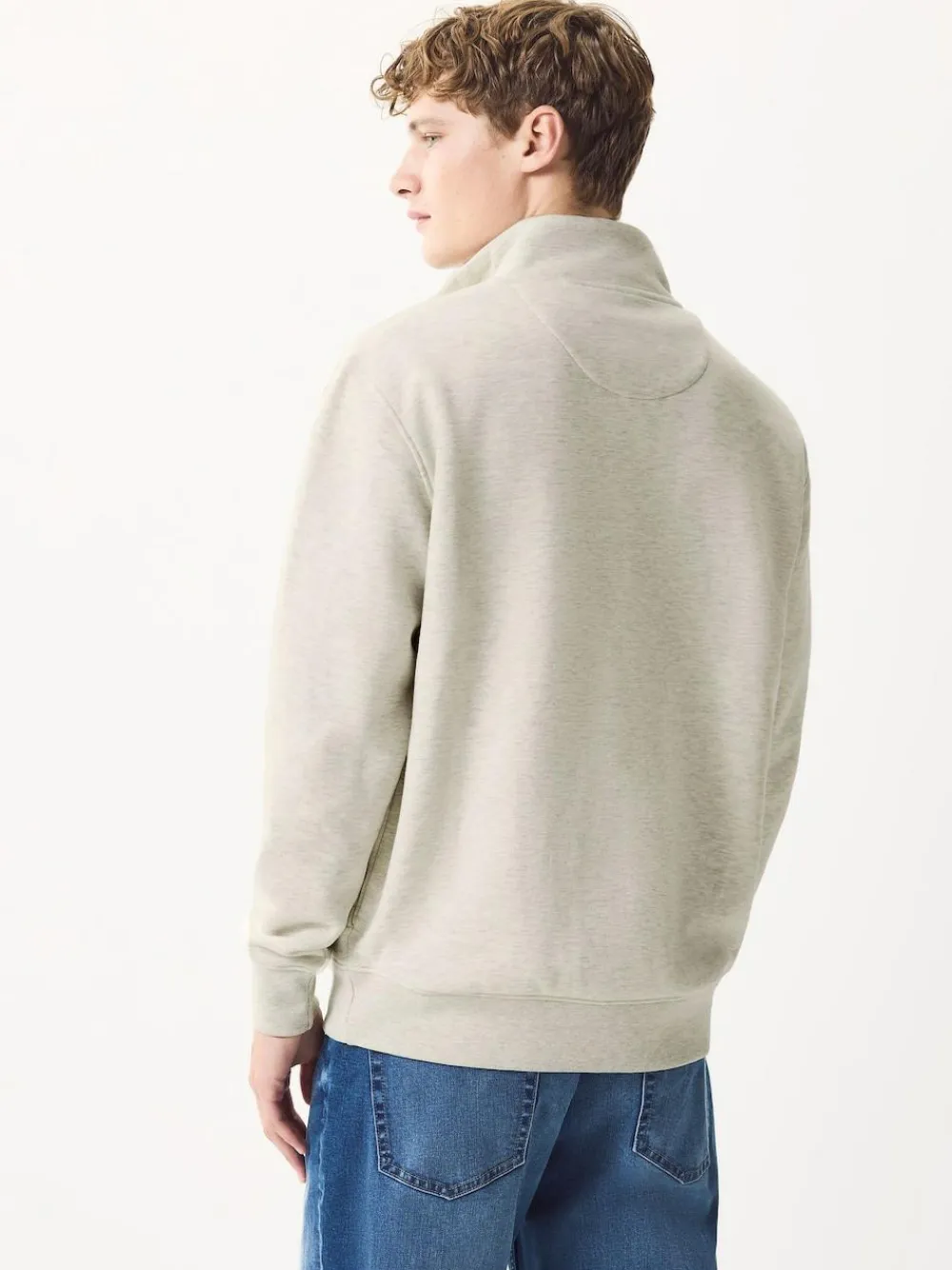Sale Next Ecru Marl Quarter Zip Cotton Rich Jersey Sweatshirt