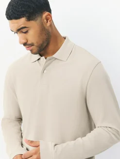Best Next Ecru Oatmeal Regular Fit Long Sleeve Pique Polo Shirt