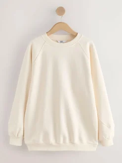 Online Next Relaxed Fit Heavyweight Longline Crew Neck Sweatshirt Ecru Off White