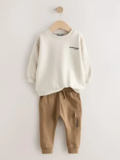 Online Next Utility Sweatshirt and Super Skinny Joggers Set (3mths-7yrs) Ecru Off White