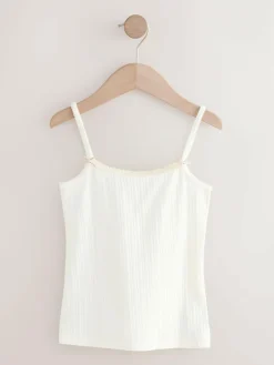 Outlet Next Strappy Textured Cami Vests 3 Pack (1.5-16yrs) Ecru pink stripe