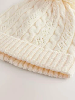 Next Pointelle Cable Knitted Pom Hat (0mths-2yrs)^ Hats & Scratch Mitts|Newborn Accessories