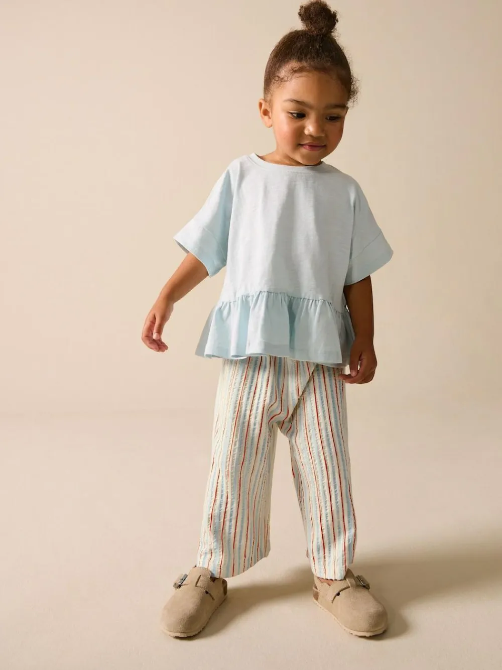Hot Next Ecru Red & Blue Stripe Wide Leg Trousers (3mths-7yrs)
