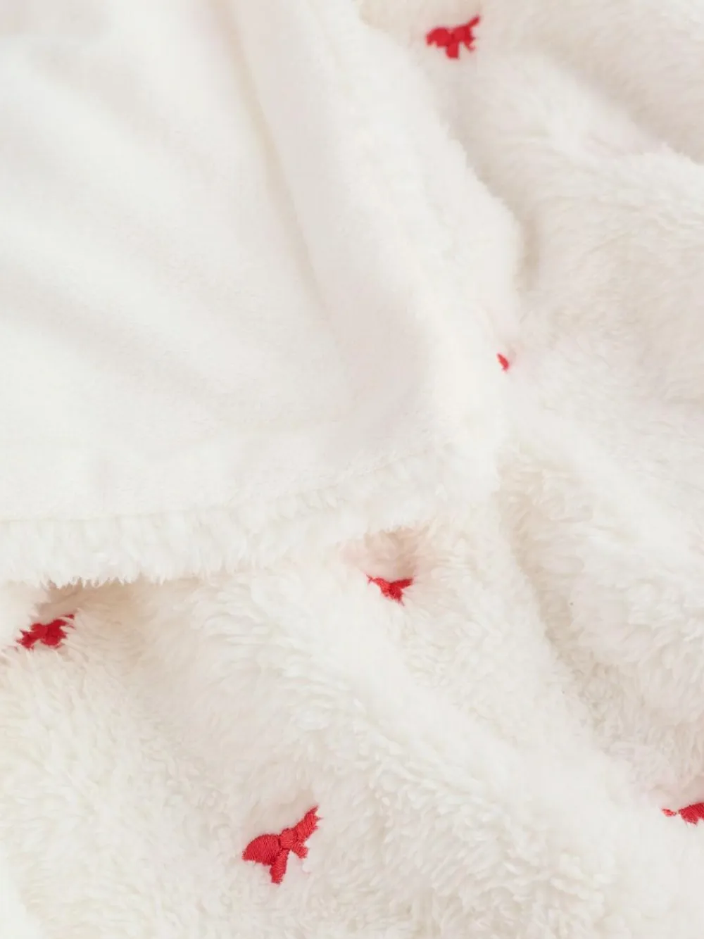 Next Ecru Red Bow Embroidered Baby Cosy Fleece Blanket^ Cushions & Throws|Nursery Bedding