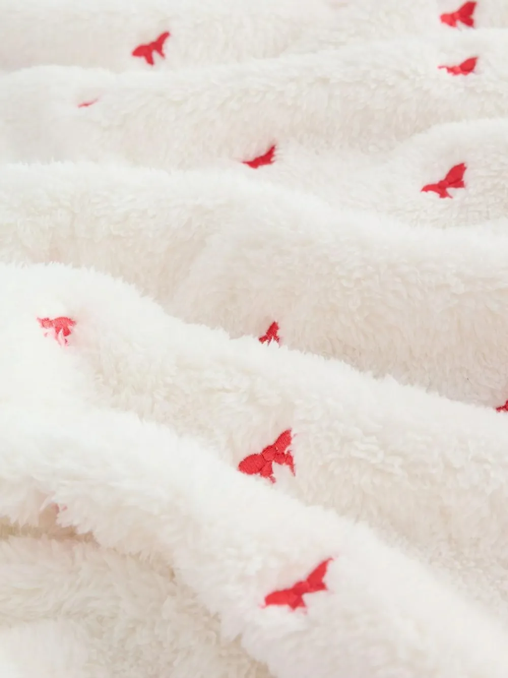 Next Ecru Red Bow Embroidered Baby Cosy Fleece Blanket^ Cushions & Throws|Nursery Bedding