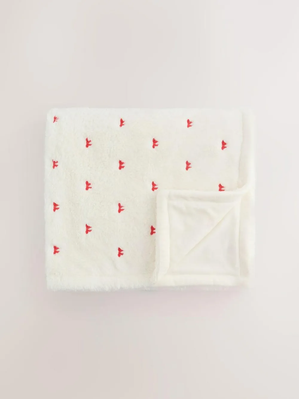 Next Ecru Red Bow Embroidered Baby Cosy Fleece Blanket^ Cushions & Throws|Nursery Bedding