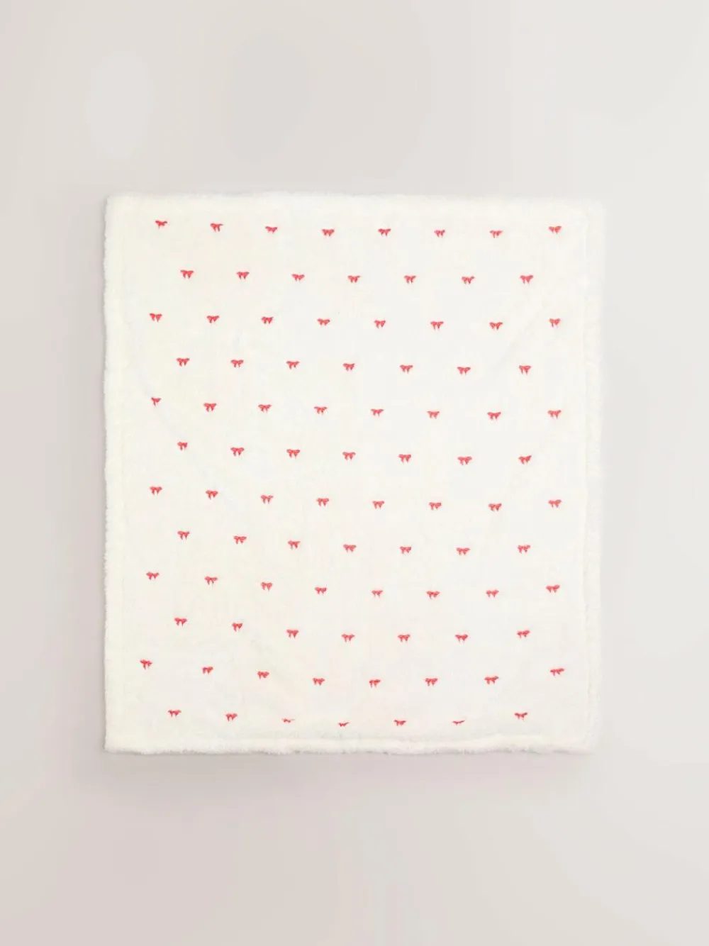 Next Ecru Red Bow Embroidered Baby Cosy Fleece Blanket^ Cushions & Throws|Nursery Bedding