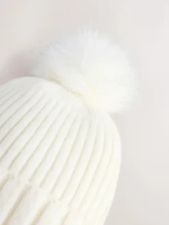 Next Ecru Rib Knit Pom Hat^Women Hats|Hats, Gloves & Scarves