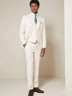 Next Ecru Slim Fit Textured Suit Trousers^ Pants & Chinos