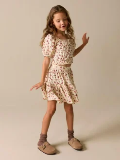 Sale Next Puff Sleeve Blouse and Skirt Set (3-16yrs) Ecru Strawberry
