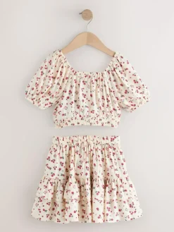 Sale Next Puff Sleeve Blouse and Skirt Set (3-16yrs) Ecru Strawberry