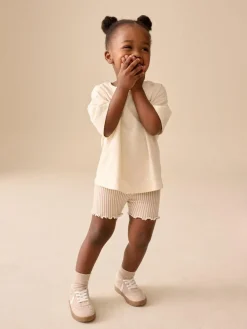 Next Ecru Sun Short Sleeve T-Shirt and Cycle Shorts Set (3mths-7yrs)