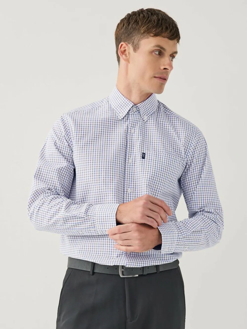 Online Next Ecru Tattersall Check Regular Fit Easy Iron Button Down Oxford Shirt