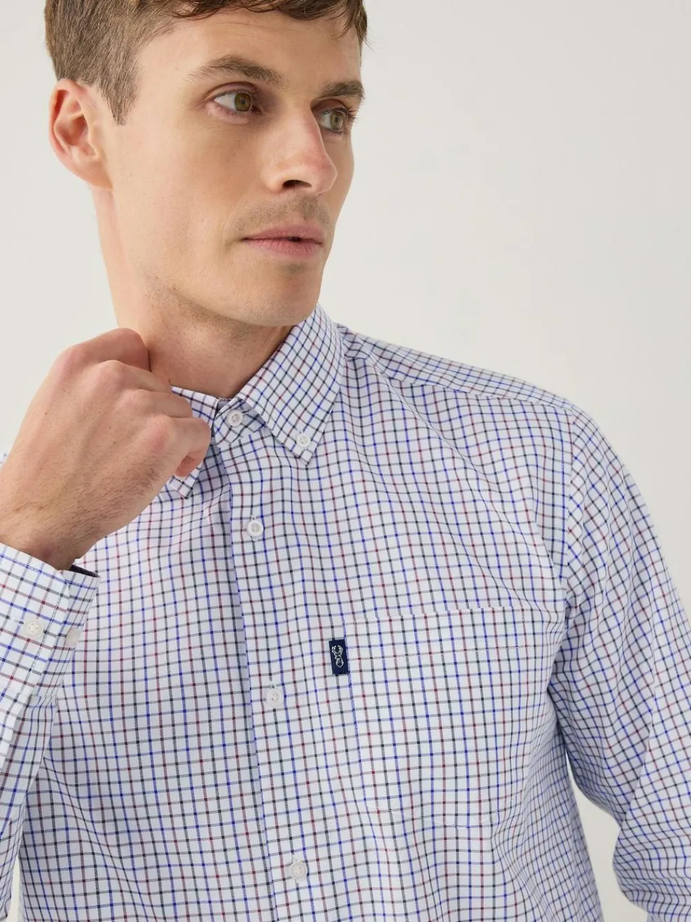 Online Next Ecru Tattersall Check Regular Fit Easy Iron Button Down Oxford Shirt