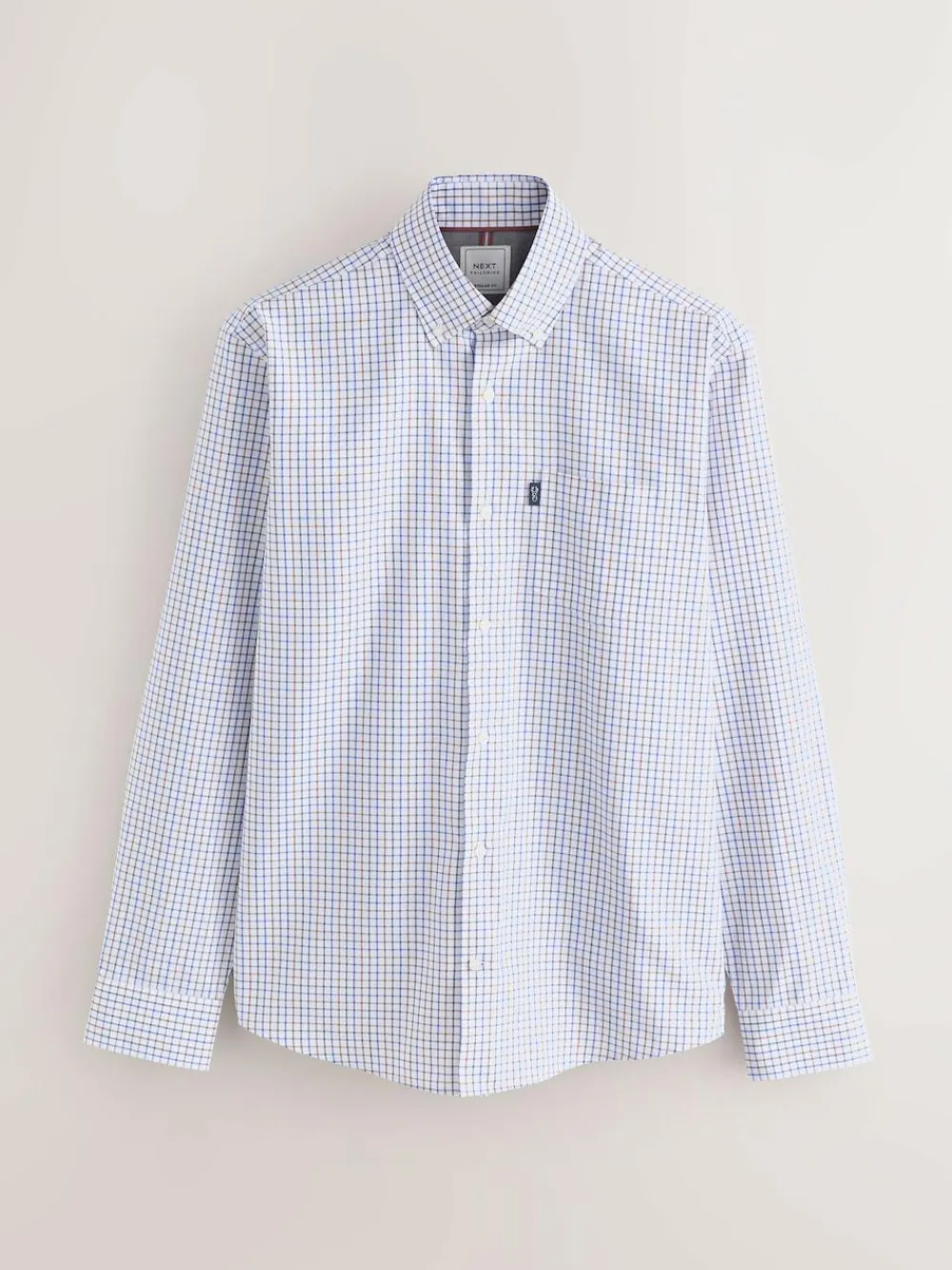 Online Next Ecru Tattersall Check Regular Fit Easy Iron Button Down Oxford Shirt