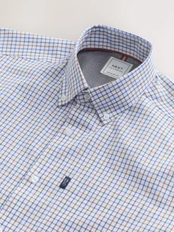 Online Next Ecru Tattersall Check Regular Fit Easy Iron Button Down Oxford Shirt