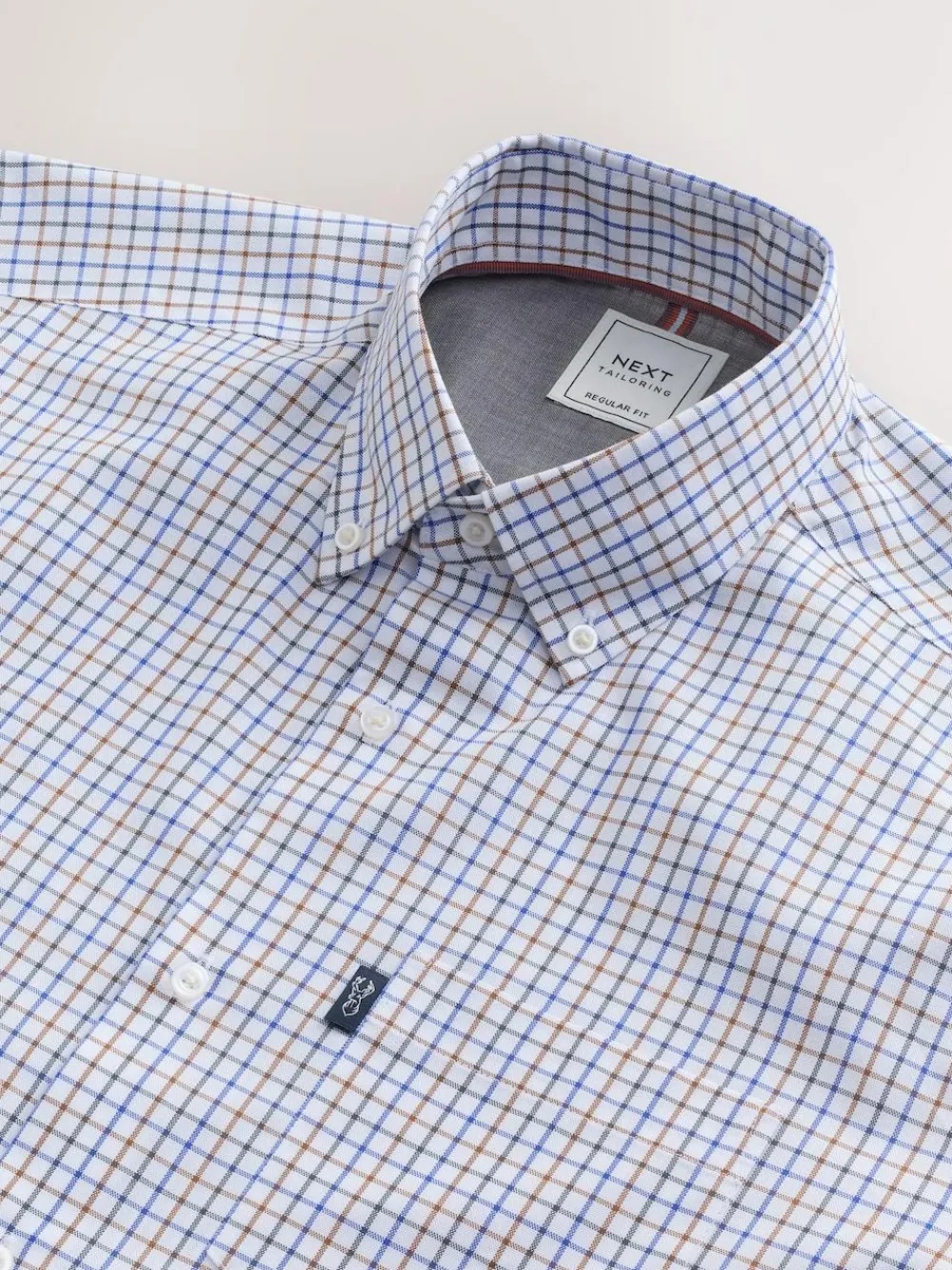Online Next Ecru Tattersall Check Regular Fit Easy Iron Button Down Oxford Shirt