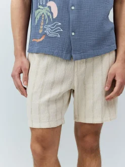 Next Ecru Textured Stripe Elasticated Waist Shorts^ Shorts