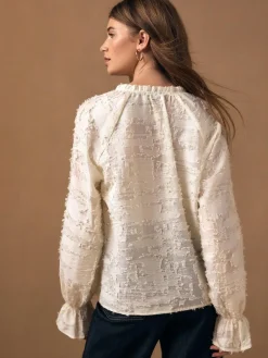 Outlet Next Tufty Jacquard Long Sleeve Blouse Ecru