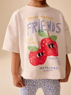 Online Next Ecru White Apple Character Short Sleeve Top and Leggings Set (3mths-7yrs)