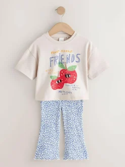 Online Next Ecru White Apple Character Short Sleeve Top and Leggings Set (3mths-7yrs)