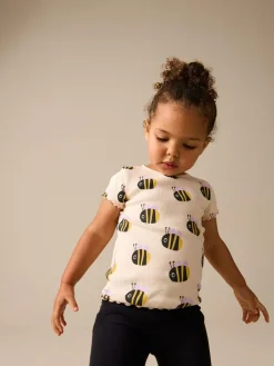 Hot Next Short Sleeve Rib T-Shirt (3mths-7yrs) Ecru White Bee