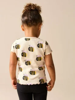 Hot Next Short Sleeve Rib T-Shirt (3mths-7yrs) Ecru White Bee