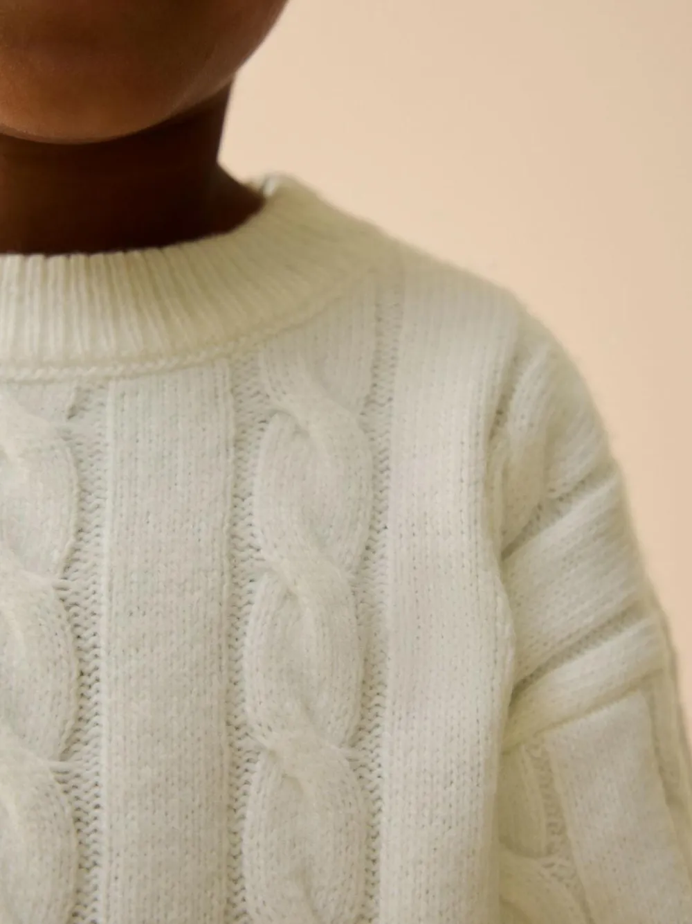 Next Ecru White Cable Knit Crew Neck Jumper (3mths-7yrs)^BOY Knitwear|Knitwear