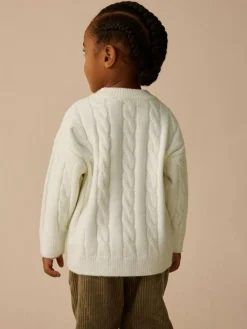 Next Ecru White Cable Knit Crew Neck Jumper (3mths-7yrs)^BOY Knitwear|Knitwear
